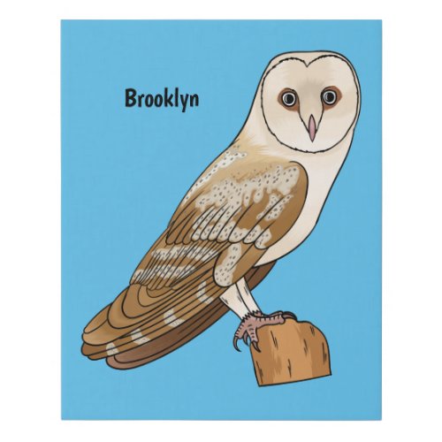 Barn owl bird cartoon illustration faux canvas print