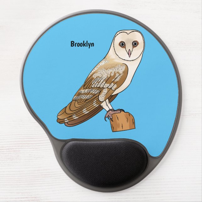 Barn owl bird cartoon illustration gel mouse pad (Front)