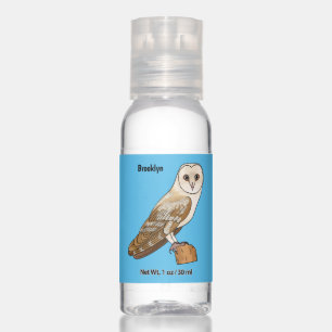 Barn owl bird cartoon illustration  hand sanitizer
