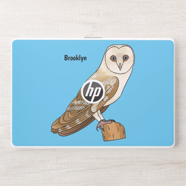 Barn owl bird cartoon illustration  HP laptop skin (Front)