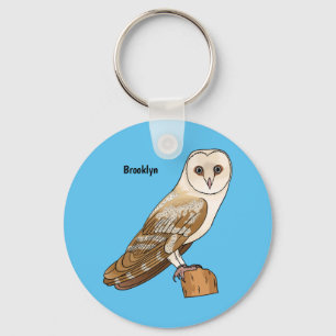 Barn owl bird cartoon illustration keychain
