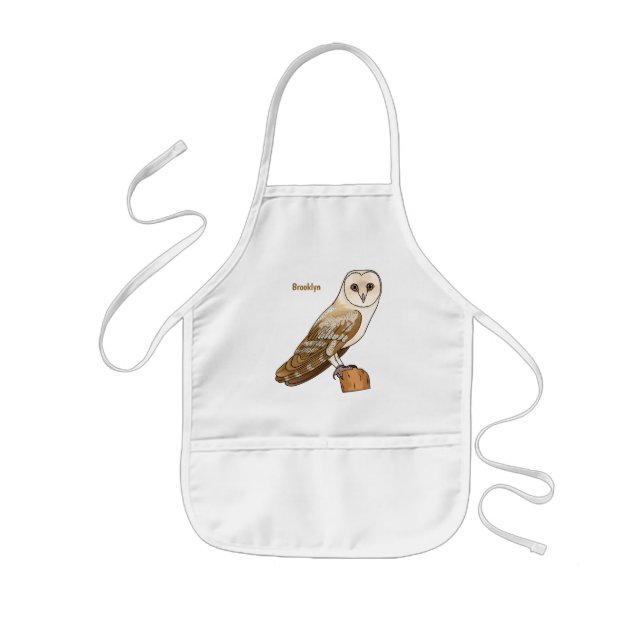 Barn owl bird cartoon illustration  kids' apron (Front)