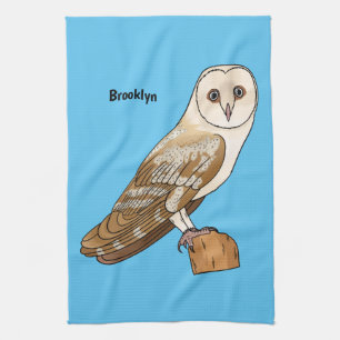 Barn owl bird cartoon illustration kitchen towel