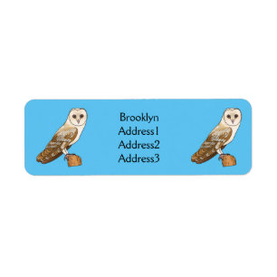 Barn owl bird cartoon illustration label