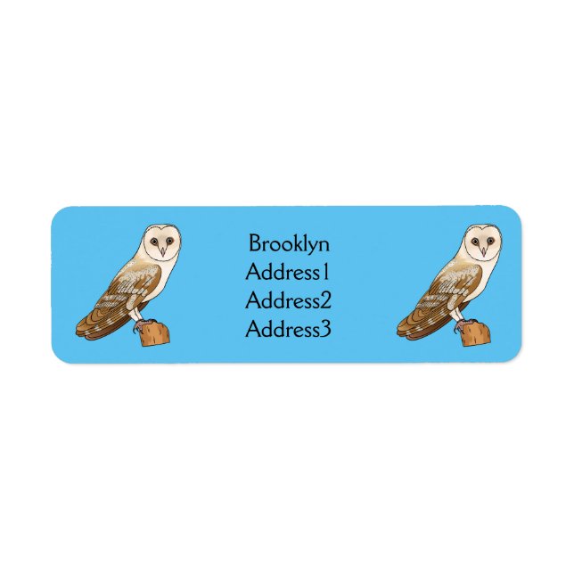 Barn owl bird cartoon illustration label (Front)
