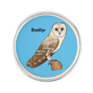 Barn owl bird cartoon illustration lapel pin