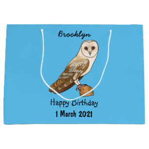 Barn owl bird cartoon illustration large gift bag