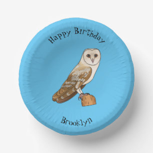 Barn owl bird cartoon illustration  paper bowls