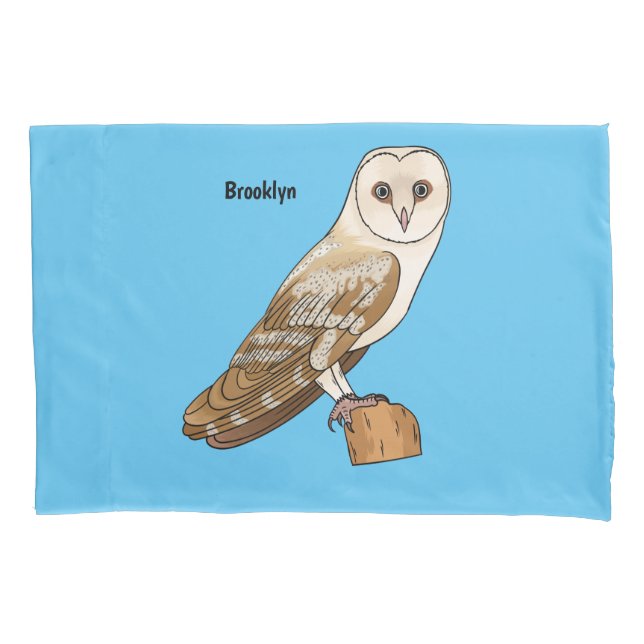 Barn owl bird cartoon illustration pillow case (Front)