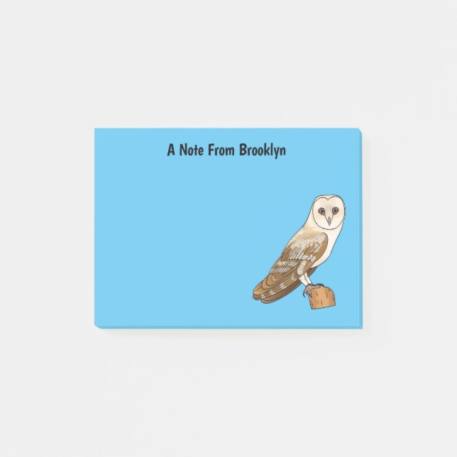 Barn owl bird cartoon illustration  post-it notes (Front)