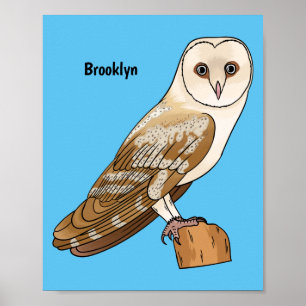 Barn owl bird cartoon illustration  poster