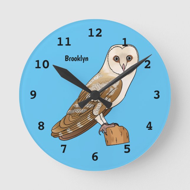 Barn owl bird cartoon illustration round clock (Front)