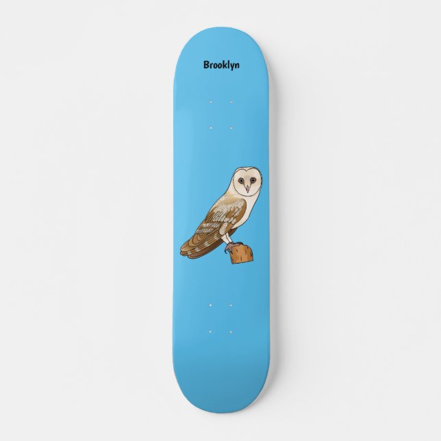 Barn owl bird cartoon illustration  skateboard (Front)