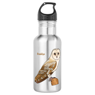 Barn owl bird cartoon illustration stainless steel water bottle