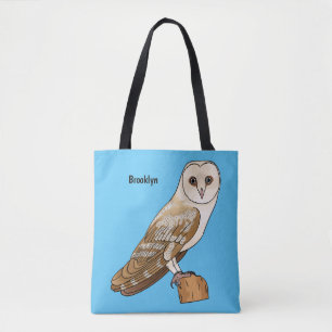 Barn owl bird cartoon illustration tote bag