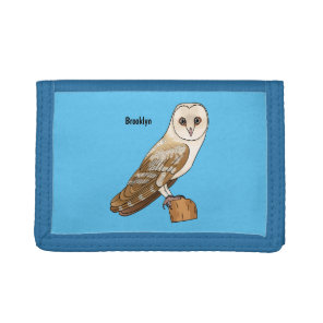 Barn owl bird cartoon illustration  tri-fold wallet