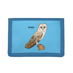 Barn owl bird cartoon illustration tri-fold wallet