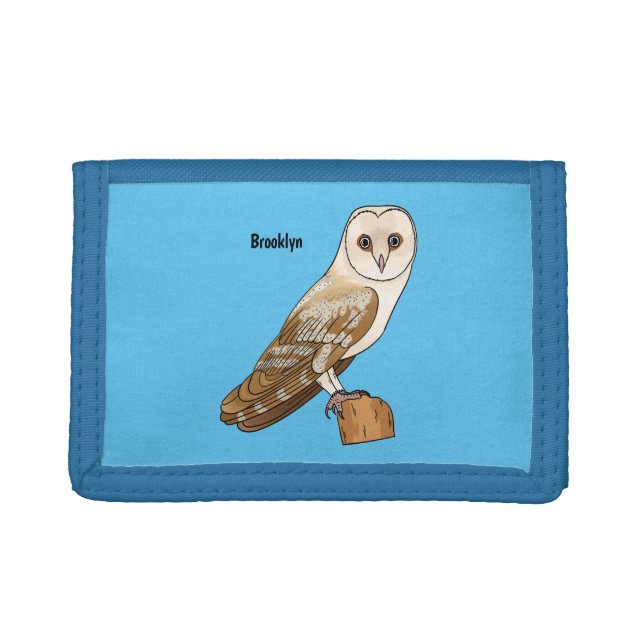 Barn owl bird cartoon illustration  trifold wallet (Front)