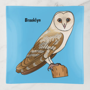 Barn owl bird cartoon illustration  trinket tray