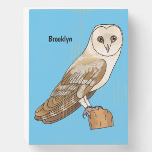 Barn owl bird cartoon illustration  wooden box sign