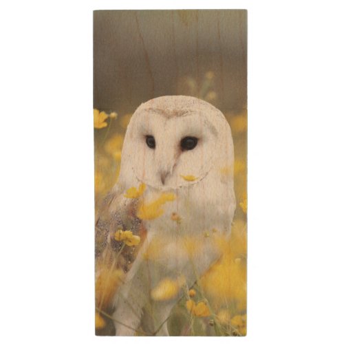 Barn Owl Bird Wildlife Nature Animal Art Wood Flash Drive