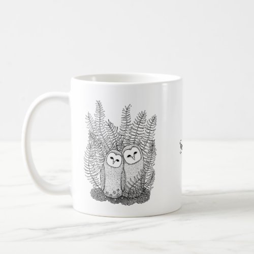 Barn Owl Couple Beautiful Ink Drawing Art       Coffee Mug