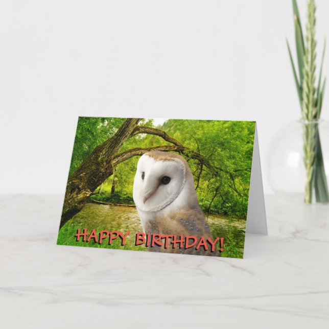 Barn owl customizable birthday card (Front)