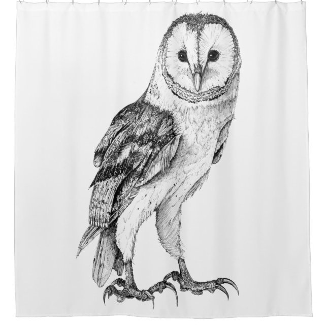 Barn Owl - Drawing In Black Pen Shower Curtain (Front)