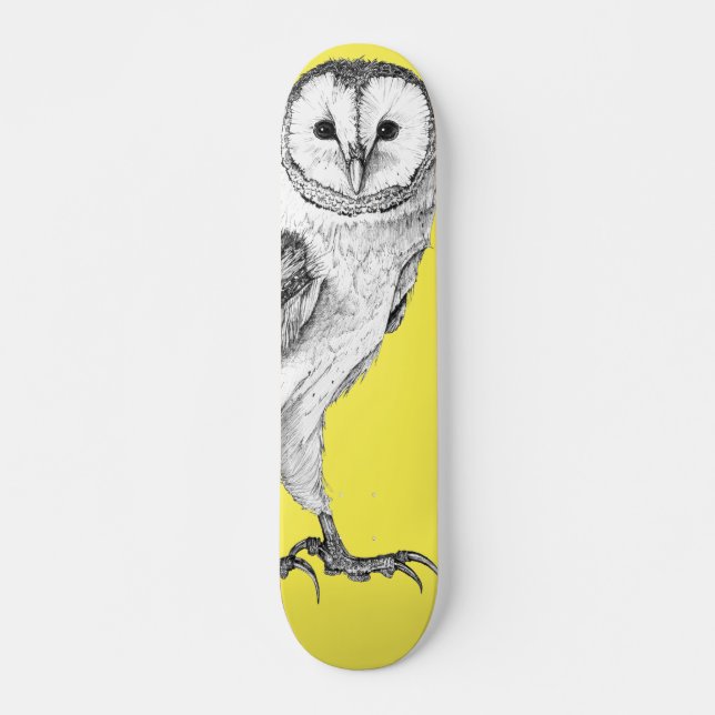 Barn Owl - Drawing In Black Pen Skateboard (Front)