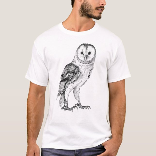 Barn Owl - Drawing In Black Pen T-Shirt (Front)