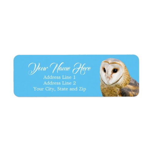 Barn Owl Face Blue Return Address Label