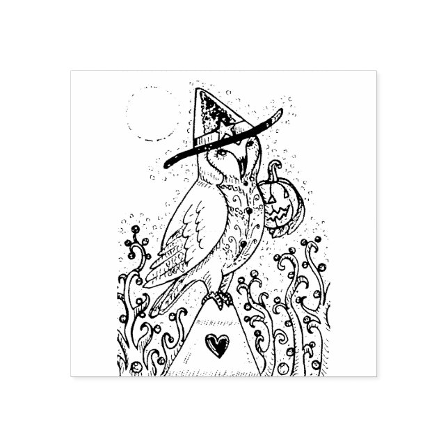BARN OWL FOLK ART, HALLOWEEN RUBBER STAMP (Imprint)