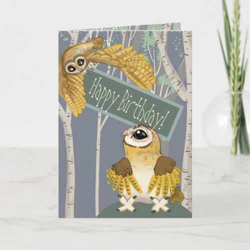 Barn Owl Happy Birthday Card