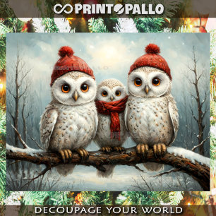 Barn Owl happy Christmas family on a branch Tissue Paper