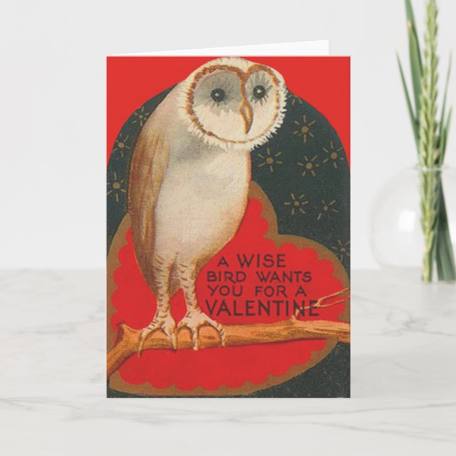 Barn Owl Heart Tree Stars Valentine Holiday Card (Front)