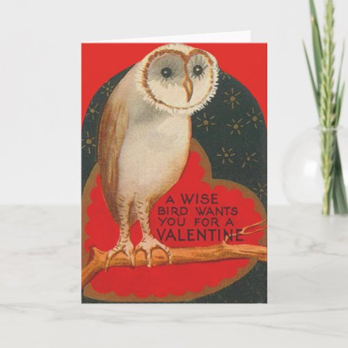 Barn Owl Heart Tree Stars Valentine Holiday Card