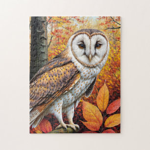 Barn Owl In Autumn Forest Jigsaw Puzzle