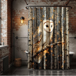 Barn Owl in Birch Trees Shower Curtain