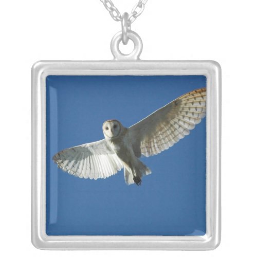 Barn Owl in Daytime Flight Silver Plated Necklace