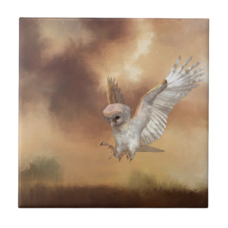 Barn Owl in Flight Digital Painting Ceramic Tile