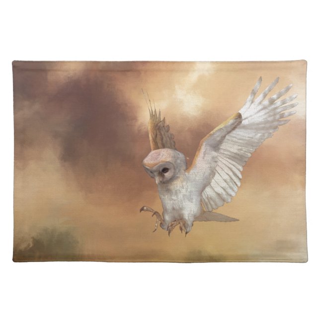 Barn Owl in Flight Digital Painting Cloth Placemat (Front)