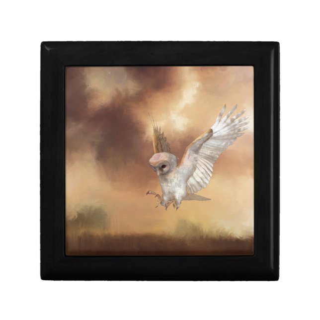 Barn Owl in Flight Digital Painting Jewelry Box (Front)