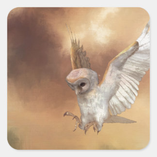 Barn Owl in Flight Digital Painting Square Sticker