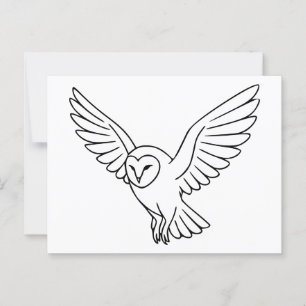 Barn Owl in Flight Line Art Postcard
