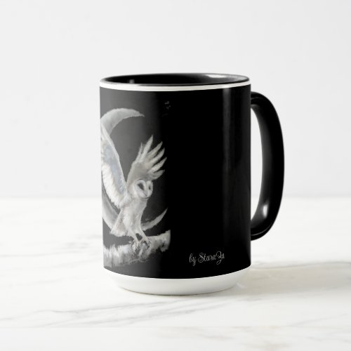 Barn Owl in Flight Moon Dark Mug Black