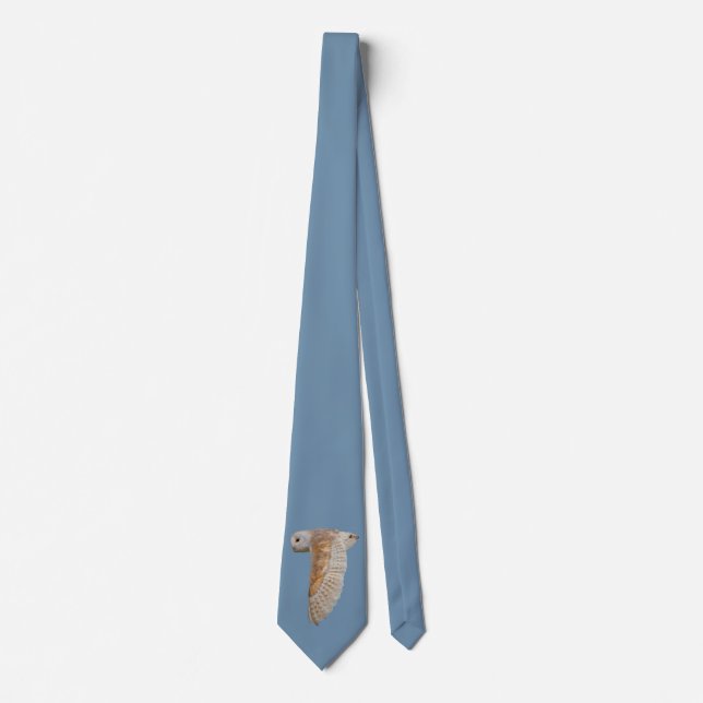 Barn Owl in Flight Tie Double Sided (Sky Blue) (Front)