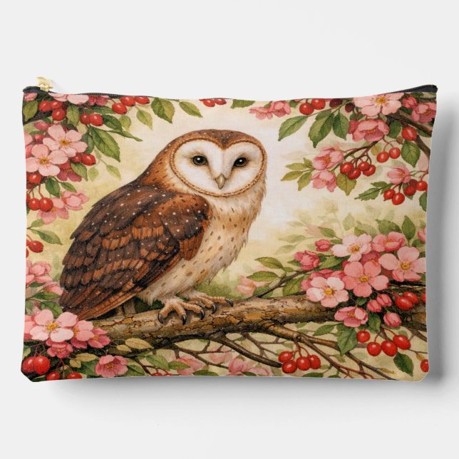 Barn Owl in Flower Tree Accessory Pouch (Front)