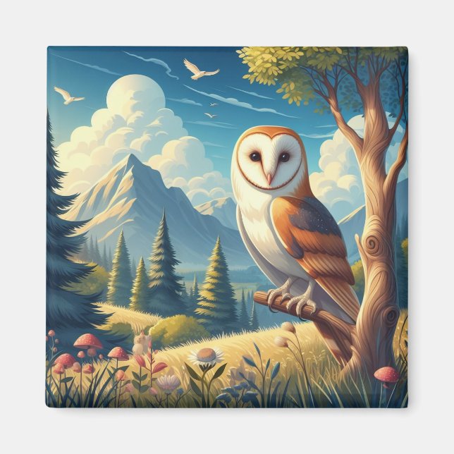 Barn Owl In Nature Magnet (Front)