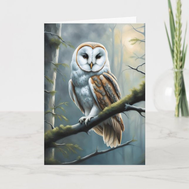 Barn Owl in the Forest Birthday Card (Front)