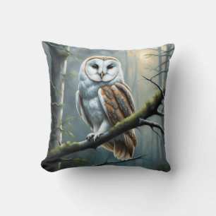 Barn Owl in the Forest Throw Pillow